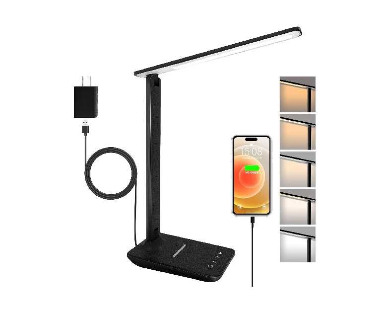 shinelife LED Desk Lamp for Office Home, Bright Desk Light with USB Charging Port, Adjustable Dimmable Desk Lamps 5 Modes 5 Brightness, Touch Study Lamp for Nail, Craft, Puzzle, Sewing, Study, Black