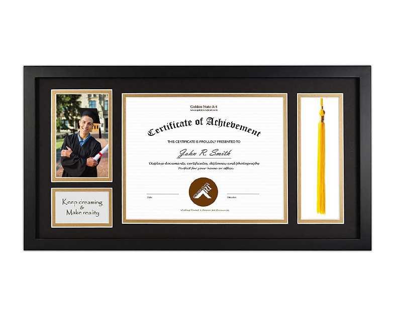 Golden State Art, 11x22 Black Diploma Frame with Tassel Holder for 8.5x11 Diploma and 4x6 Photo with Solid Wood and Tempered Glass, Black Over Gold Mat for Wall, Graduation Keepsakes, 1 Pack