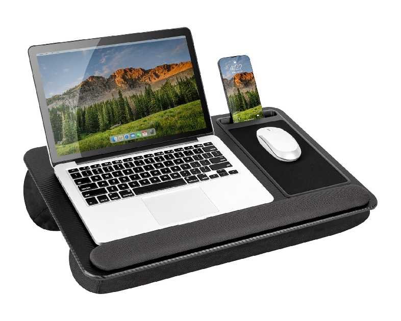 LAPGEAR Home Office Pro Lap Desk with Wrist Rest, Mouse Pad, and Phone Holder - Black Carbon - Fits up to 15.6 Inch Laptops - Style No. 91598