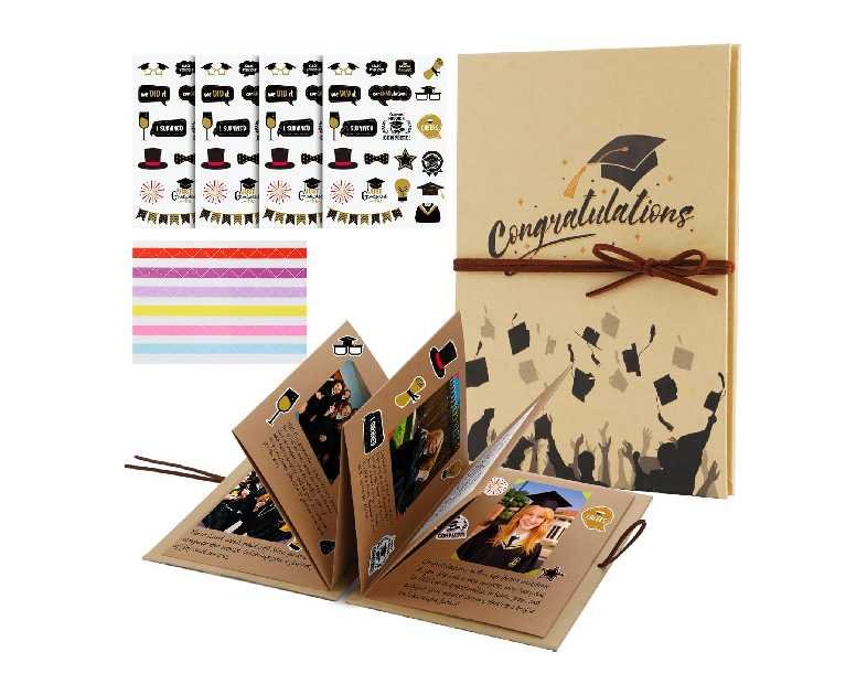 Graduation decorations class of 2025/2026， Hardcover Photo Albums DIY Scrapbook Albums,Stretchable Folding Kraft Paper Photos Collection for Student Graduation Gift(6" x 8")