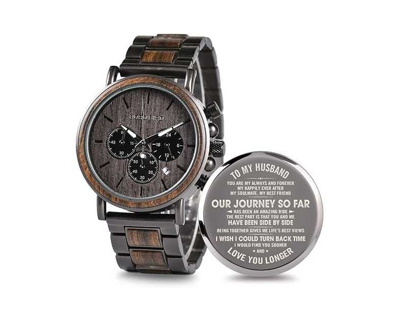 2win Engraved Wooden Watch for Boyfriend My Man Fiancé Husband Customized Personalized Wood Watches for Men Birthday Anniversary Personalized Watch