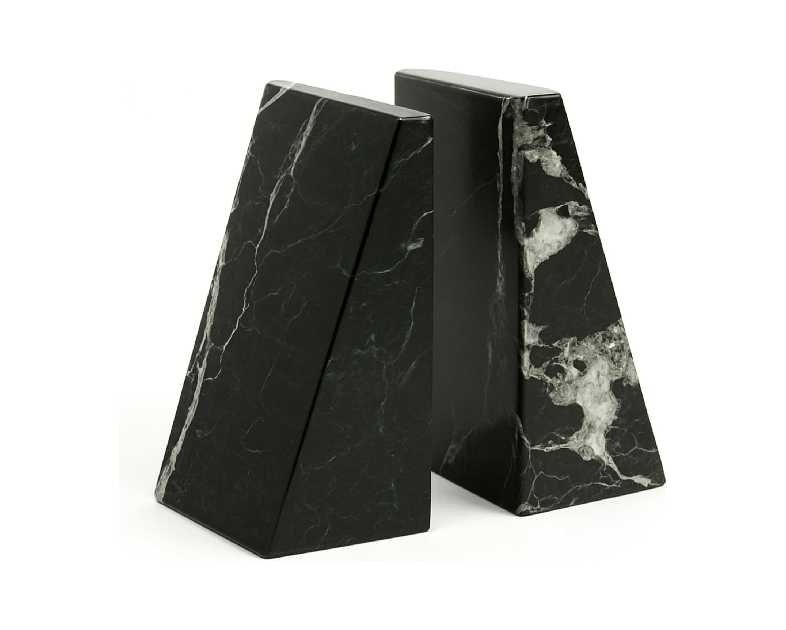 Bey-Berk Custom Personalized Handcrafted Zebra Marble Bookends, Wedge Design, Set of Two, 6" Tall