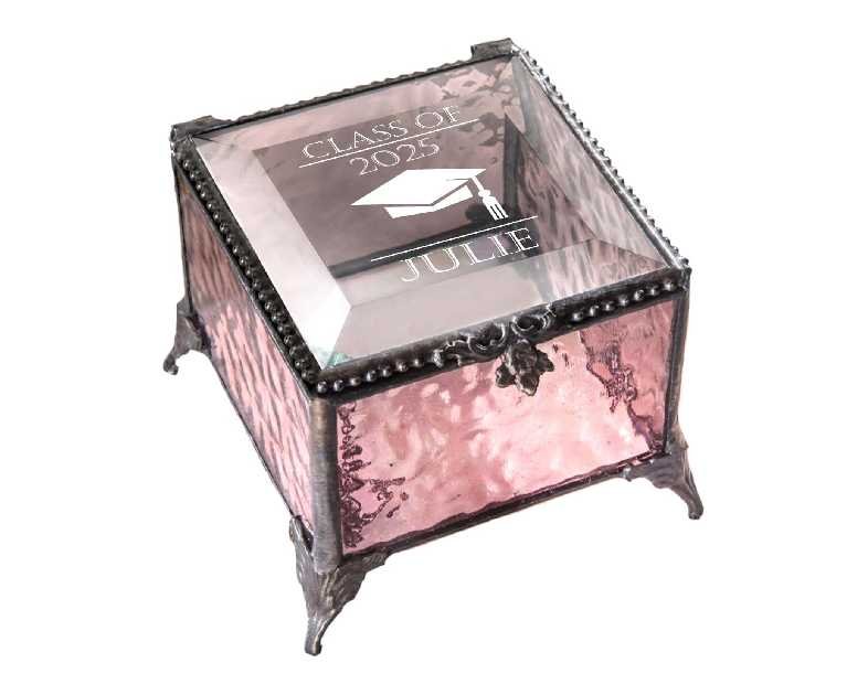 Personalized Graduation Gift For Her Glass Jewelry Box Engraved Keepsake For High School Graduate