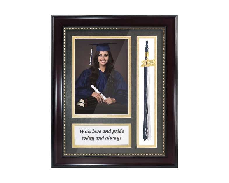 GraduatePro Graduation Picture Frame 5x7 with Tassel Holder, Shadow Box Graduation Decoration Gift, Real Glass Mahogany Photo Frame, Wall & Tabletop Design