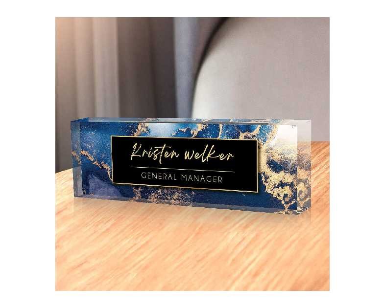Custom Name Plate for Desk, Desk Name Plate Personalized, Office Decor for Women Men, Acrylic Desktop Accessories, Office Gifts for Coworkers Boss Teacher, Employee Appreciation Gifts (Blue Coast)
