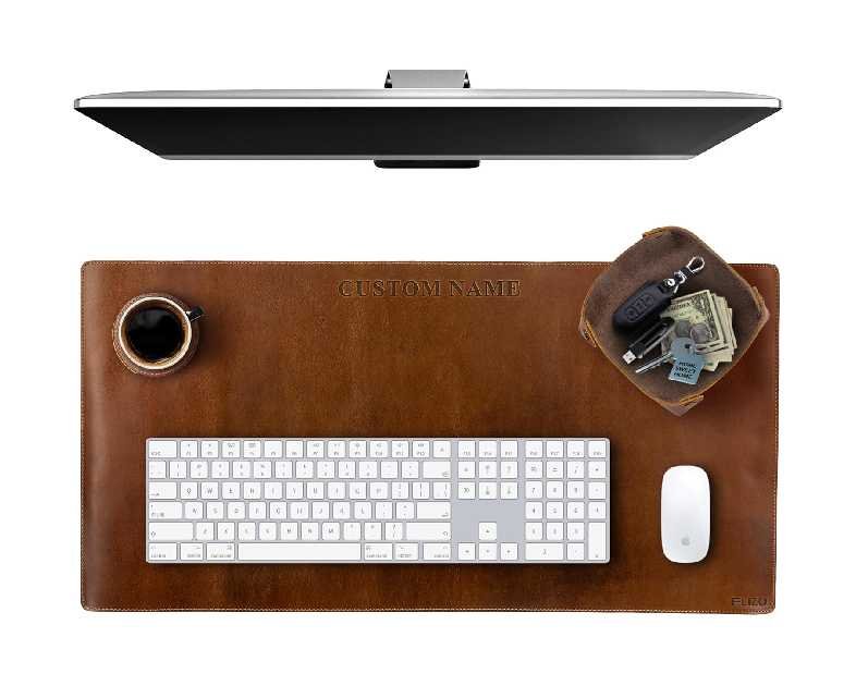 ELIZO Personalized Custom Desk Pad Set Real Leather Desk Mat Mouse Pad Unique Gifts for Him Her Leather Gifts for Men Women Engraved Embossed Monogrammed Corporate Gifts