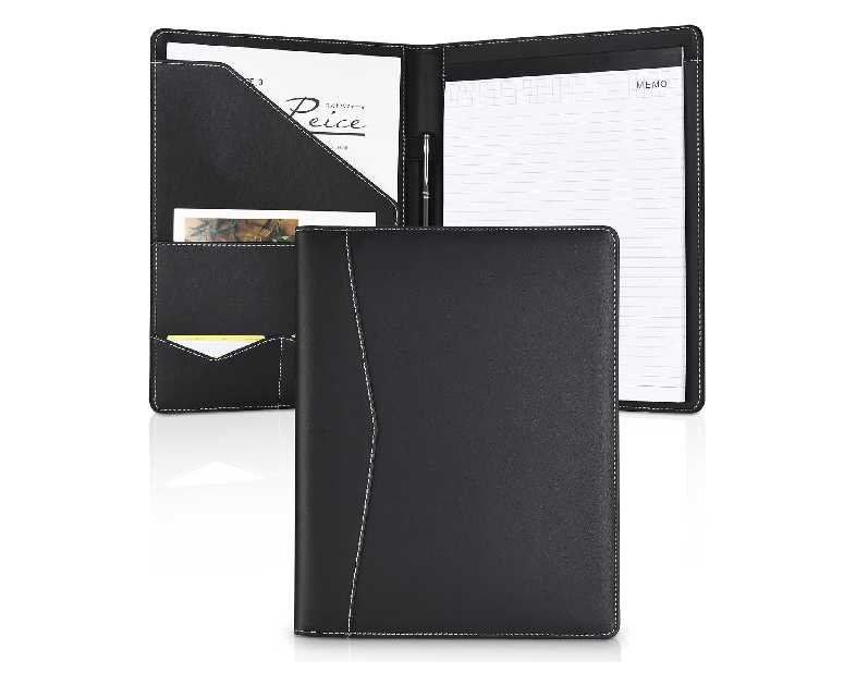 Pacific Mailer Padfolio Portfolio Leather Binder, Interview Legal Document Organizer, Business Card Holder Included Letter Sized Writing Pad [Piano Noir Faux Leather Matte Finish]