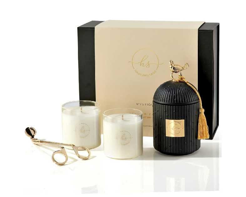 Luxury Scented Candles Gift Set for Women - Candle Holder + 2 x 8.5oz Premium Scented Candles for Home + Wick Trimmer - 110+ Hours Burn Time - Paraffin-Free - 4 pcs