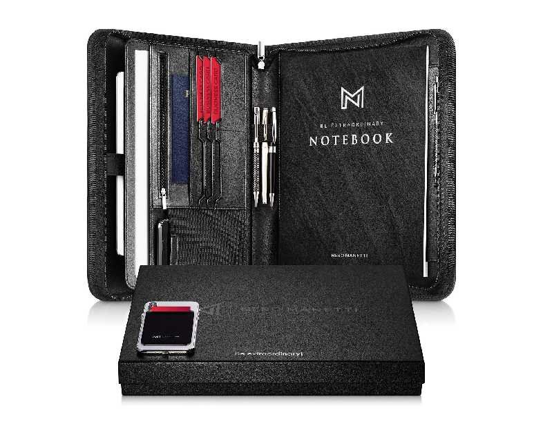 NERO MANETTI- Zippered Vegan Leather Padfolio/Portfolio Pad Holder-Business PU Leather Notepad Folder for Resumes, Interviews, iPad/Tablet, Phone, Legal Pad Notebook Executive Binder for Women, Men