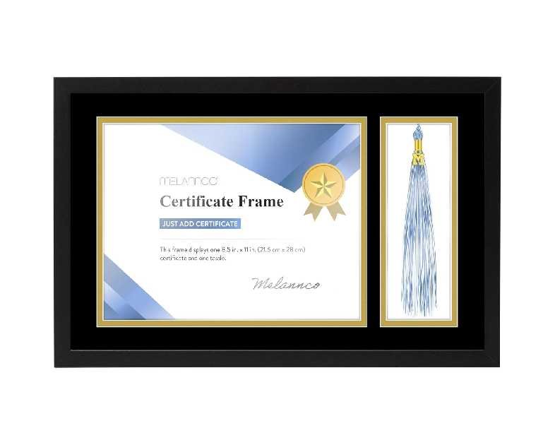 Melannco 18.8x12.1 Inch Black Wood Diploma Frame With Tassel Holder- Frame Displays One 8.5x11 Inch Certificate and One Tassel
