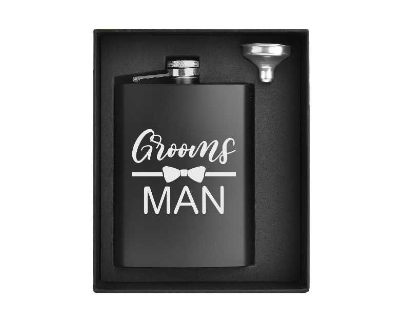 ELEGANTPARK Groomsman Gifts Engraved Groomsman Flask Wedding Bachelor Party Favor Stainless Steel Hip Flask for Liquor with Funnel for Men 8 OZ Black