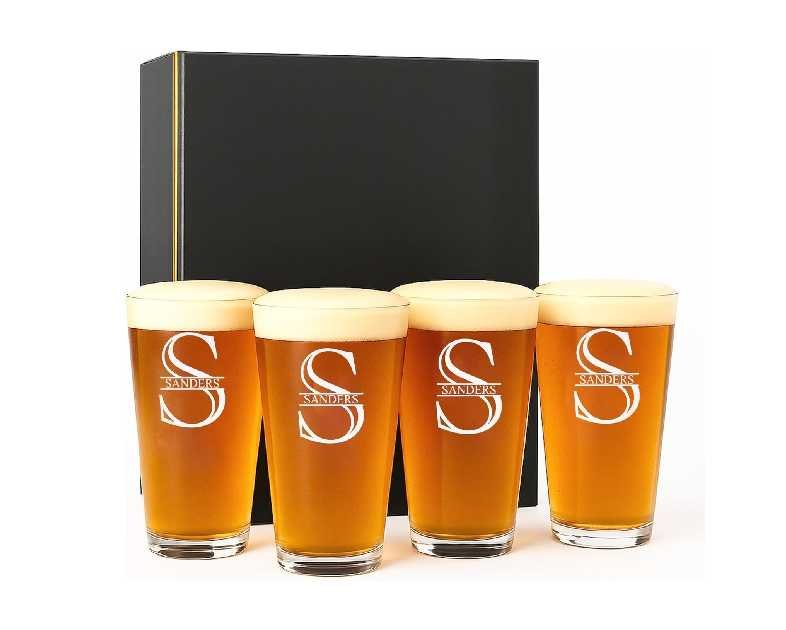 Personalized Beer Glass Set of 4 - Custom Engraved Drinking Pint Glasses - Great Gifts for Men, Women, Family - For Valentine's, Anniversary, Housewarming, Christmas