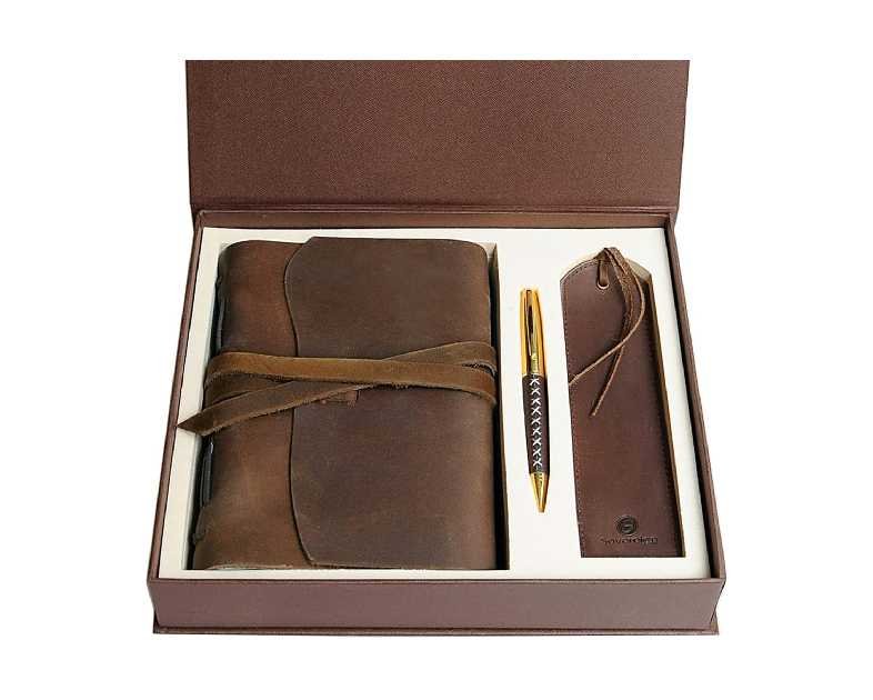 Leather Journal Gift Set with Antique Leather Bookmark + Pen, Handmade Writing Notebook 7x5 Inches Unlined Leather Bound Daily Notepad For Men For Women, Luxury Gift Box Diary for all ages