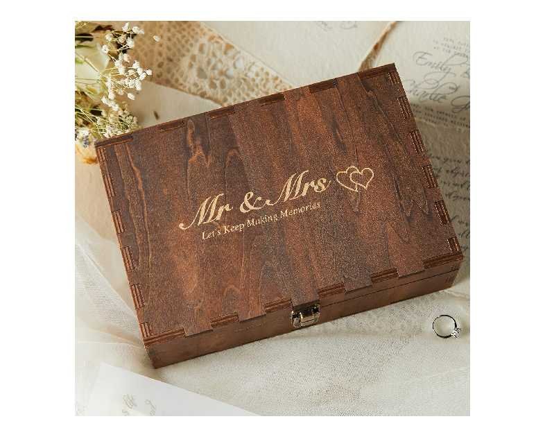 AW BRIDAL Wedding Keepsake Box with Lids, Mr and Mrs Engraved Wood Memories Box for Storage, Bridal Shower Gifts for Bride, Engagement Gifts for Couples, Wedding Gift for Bride and Groom