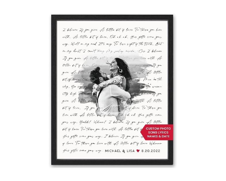 Personalized Song Lyrics Wall Art - Custom Wedding Photo Couples - Anniversary Wedding Gift for Him or Her - Song Lyrics - Valentines Gift for Wife or Husband - Canvas and Framed Options