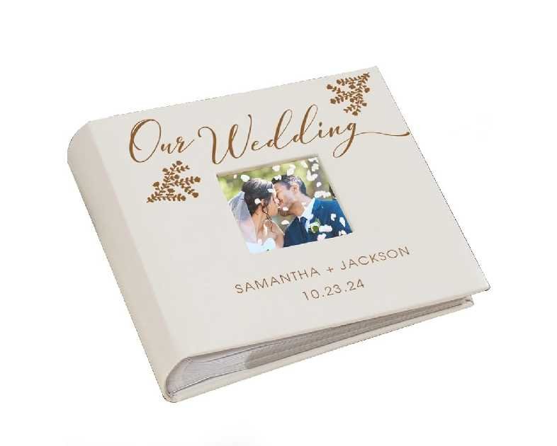 Personalized Wedding Photo Album, Custom Engraved Picture Album, Holds 200 4" x 6" Photos, Leatherette and Laser Engraved Scrapbook, Our Wedding