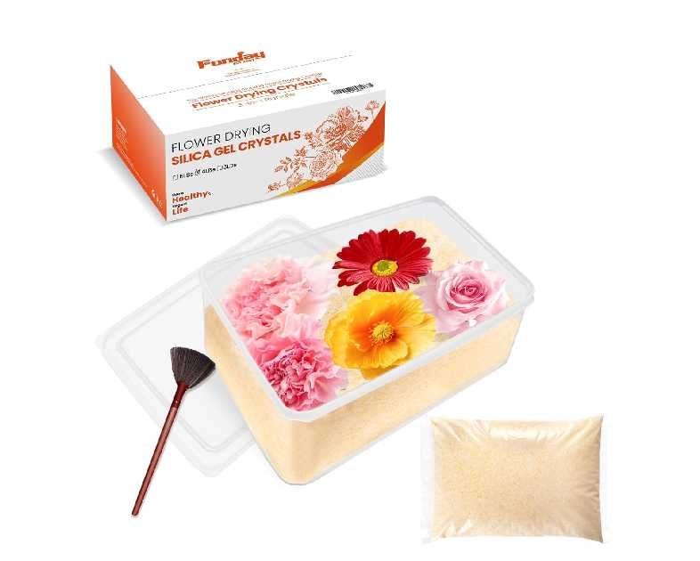 4LBS Fonday Silica Gel Flower Drying Crystals for Wedding Bouquet Preservation with Sealed Container and Brush Color Indicating Reusable Bead Size Less Than 1mm
