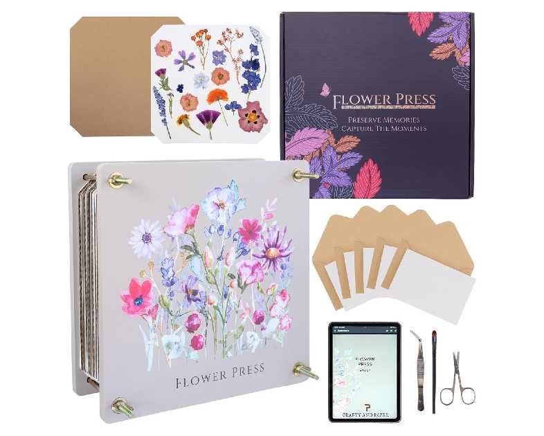 Extra Large Flower Press 11.2" x 10.7" – Press up to 10 Layers! Includes Cardboard, Blotting Paper, Greeting Cards, Ebook & More. Perfect Flower Preservation Kit for Kids & Adults