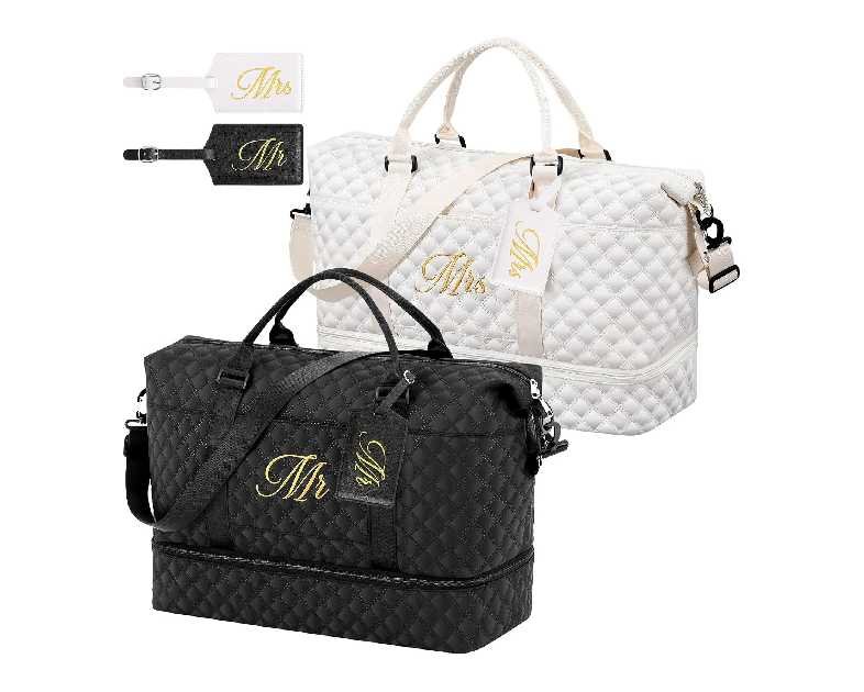 4 Pcs Mr and Mrs Duffel Bag with Luggage Tags Hubby and Wifey Bride Groom Honeymoon Weekender Bag for Wedding Gift(Mr and Mrs)