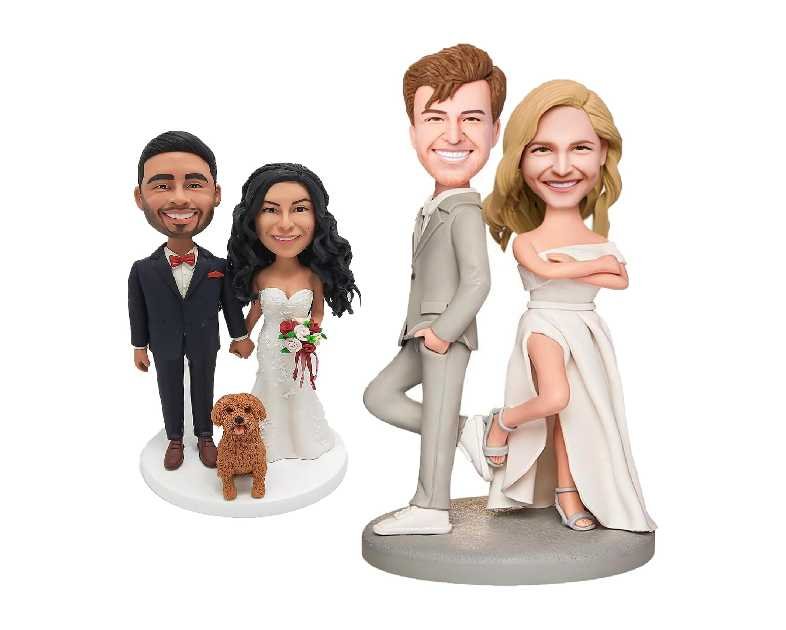 Custom Bobblehead Wedding Gifts for Couples Personalized Handmade Clay Figurine Groom Bride Statue, Fully Customizable Sculpture Doll Decor Wedding Cake Topper