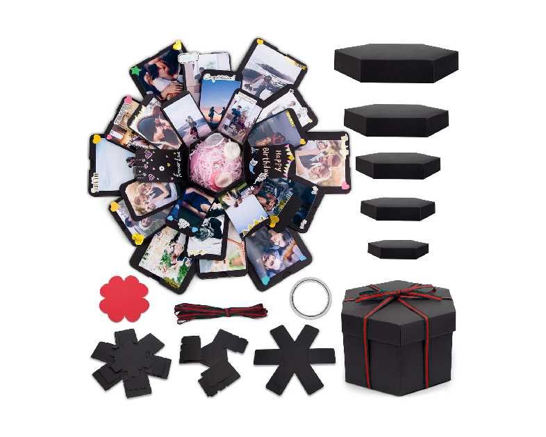 Koogel Explosion Gift Box, Handmade Exploding Photo Album Preassembled Surprise Picture Pop Up Love Box with Creative DIY Scrapbooking Accessories for Anniversary Birthday Wedding