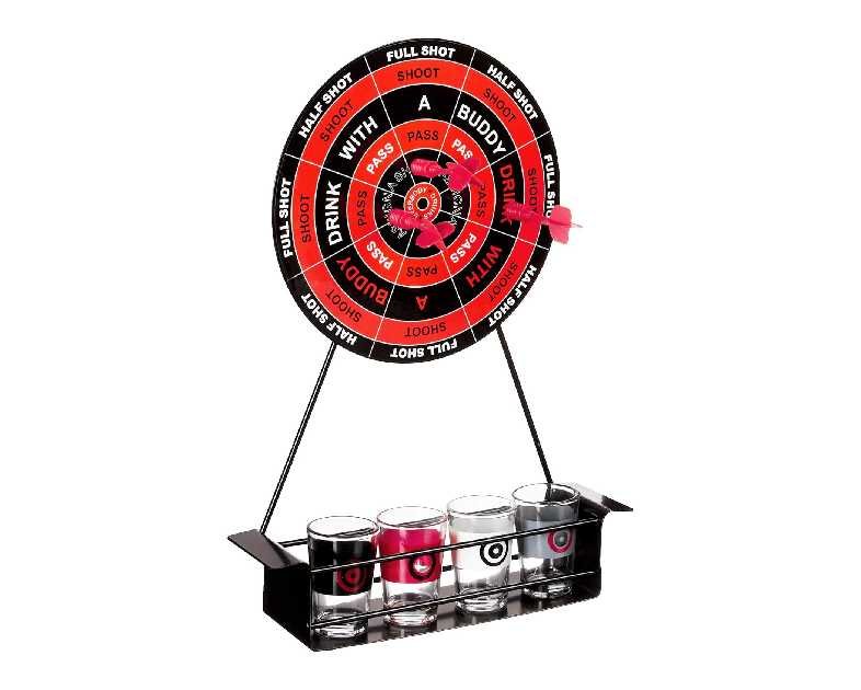 Game Night Shot Glass Dart Set | Adult Drinking Game with Tabletop Dart Board, 4 Plastic Magnetic Darts & 4 Durable Shot Glasses | Great Gift Idea for 21st Birthday, Bachelor & Bachelorette Party