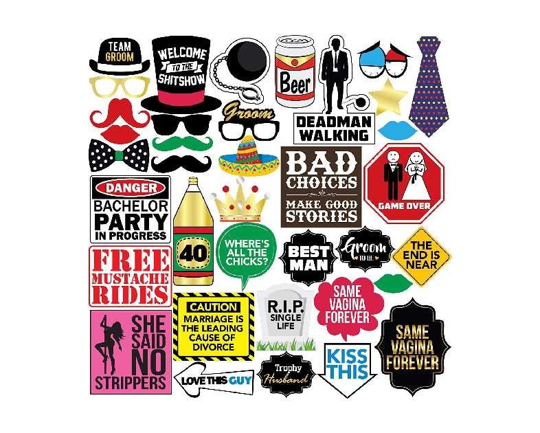 Bachelor Party Photo Booth Props - 37 Pieces - Funny Bachelor Party Ideas, Supplies, Gifts, Decorations and Favors