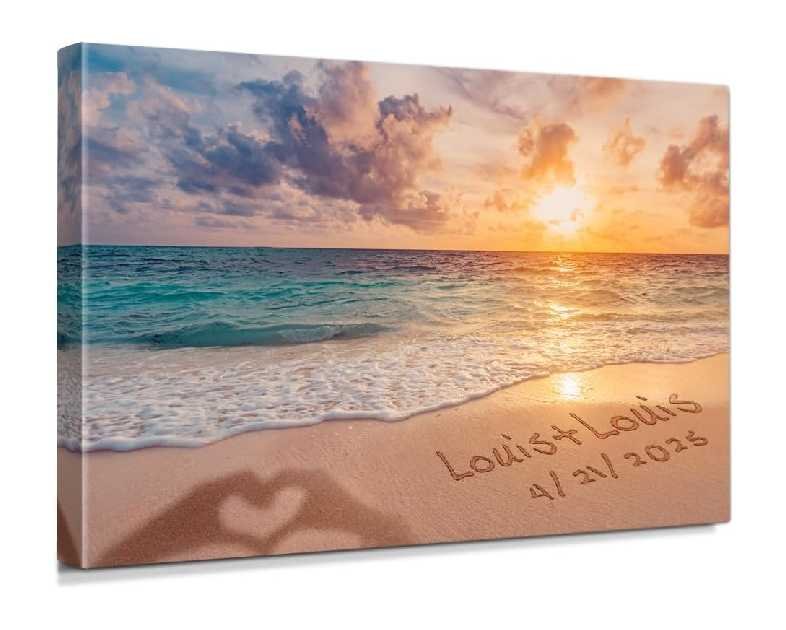 IPIC - "Forever Together Personalized Canvas Wall Art, Custom Beach Scene with Name and Date in Sand, A Personalized Gift for Couple, Wedding, or Anniversary, Coastal Home Decor, Ready to Hang