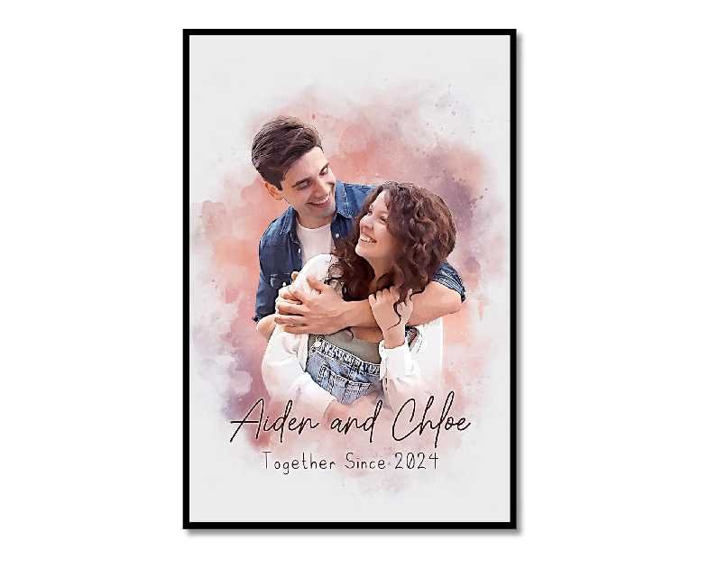 Custom Watercolor Portrait Canvas Wall Art for Couple, Personalized Picture Frames for Couples, Couples Wall Decor Bedroom, Customized Gifts for Boyfriend Girlfriend Valentines Day Anniversary
