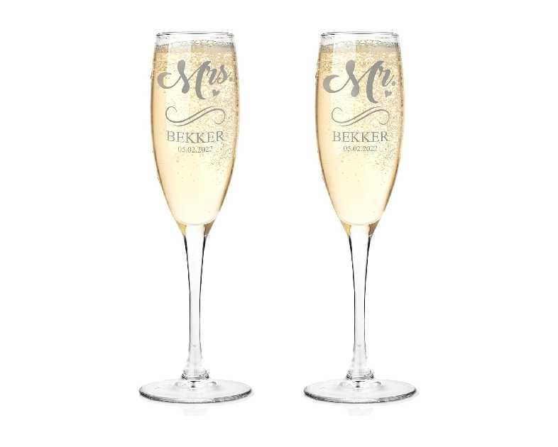 Gifts Inscribed Personalized Champagne Glasses Set of 2 – Engraved Mr and Mrs Champagne Flutes – Custom Stemmed Glassware Gift for Wedding, Engagement, Anniversary, Bridal Party