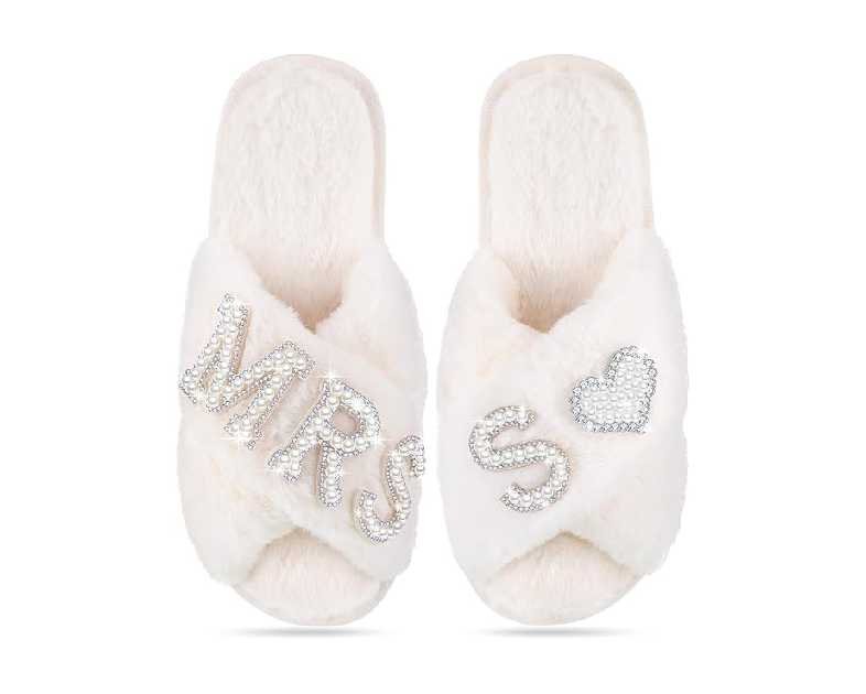 Tarpop Bride Slippers Mrs Slipper for Wedding with Personalized Initial Pearl Design Bridal Gifts