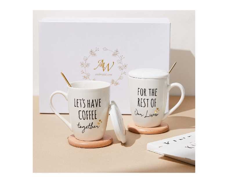 AW BRIDAL Ceramic Engagement Gifts For Couples Newly Engaged Unique Coffee Mugs Set Of 2, 12 Oz| Bachelorette Bridal Shower Gift For Bride, Anniversary Wedding Gifts For Couple Housewarming Gift Ideas