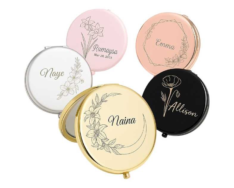 Personalized Compact Mirror for Women, Custom Laser Engraved Pocket Mirror, 1X/2X Magnification Travel Makeup Mirror for Purse – Gift for Bridesmaid, Wedding, Birthday, Mom, Friend, Sister, Wife
