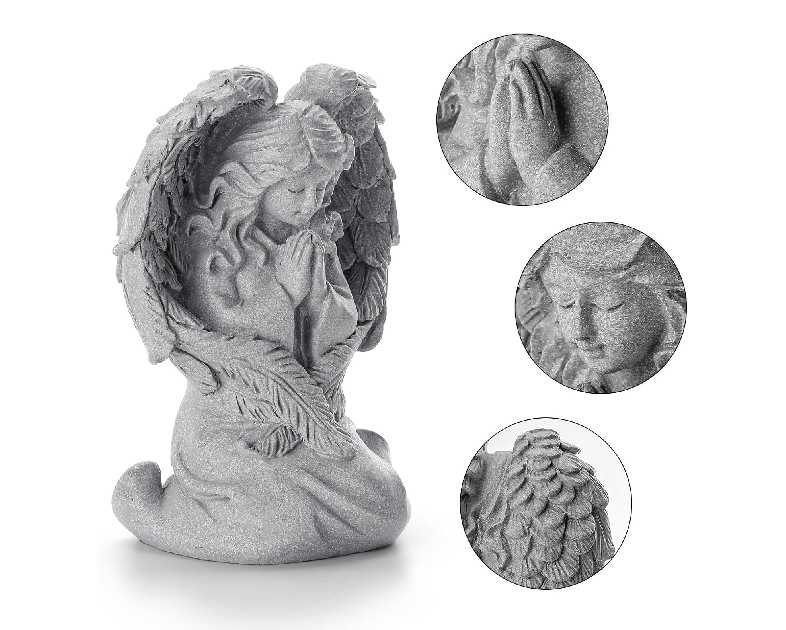 INLOMEM Praying Angel Figurine, Sculpted Hand-Painted Figurine, Angel Wings Statue for Home Decor or Garden, First Communion Gifts for Girls, Religious Gifts for Women (Gray)