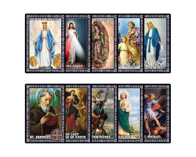 Catholic Saints Set of 10 Holy Prayer Cards, Catholic Religious Gifts for Women, Men, Mother, Father, Godfather, Godmother Gifts from Godson Goddaughter