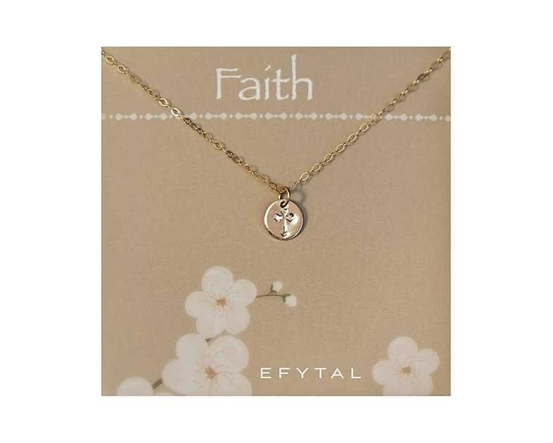 EFYTAL Baptism Gifts for Her, Dainty Gold Cross Necklace for Women, Confirmation Gifts for Teen, First Communion Gift
