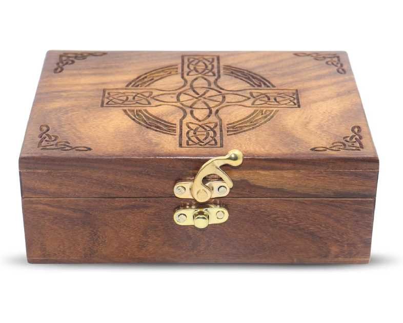 Rosewood Handmade Wooden Urn Celtic Cross Engraving Handcarved Jewellery Box for Women-Men Jewel | Home Decor Accents | Decorative Boxes | Storage & Organiser (7" x 5.5" x 3.5", Cross - 2)
