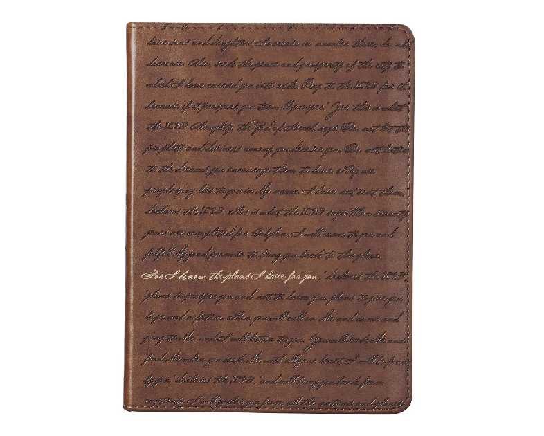 Christian Art Gifts Brown Faux Leather Journal | For I Know the Plans Jeremiah 29:11 Bible Verse | Handy-sized Flexcover Inspirational Notebook w/Ribbon 240 Lined Pages, Gilt Edges, 5.5 x 7 Inches