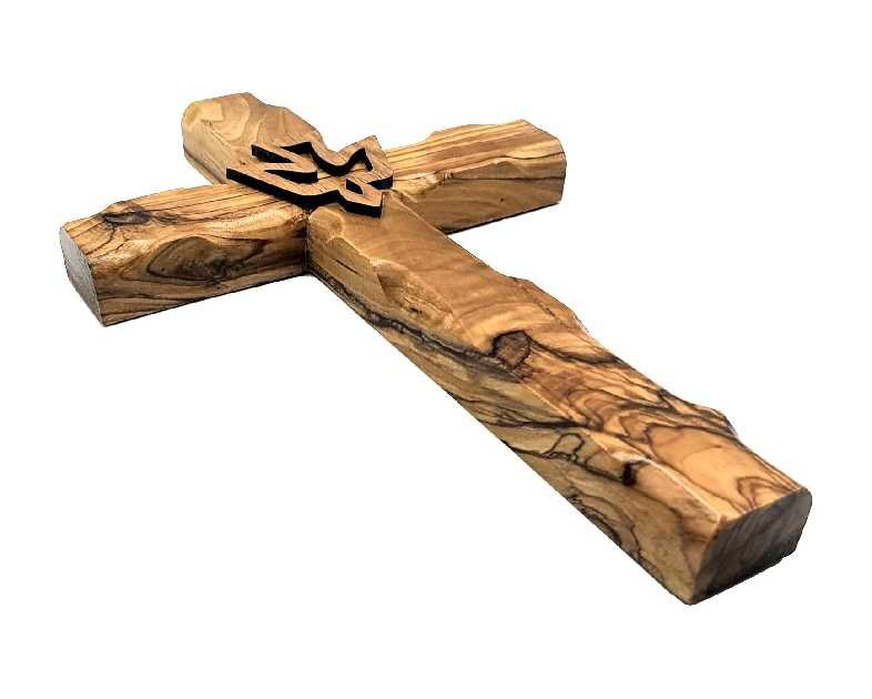 Zuluf 7.8" Olive Wood Dove Cross Wall Hanging Christian Holy Spirit Carved Jerusalem Gift Bedroom Decor CRS019
