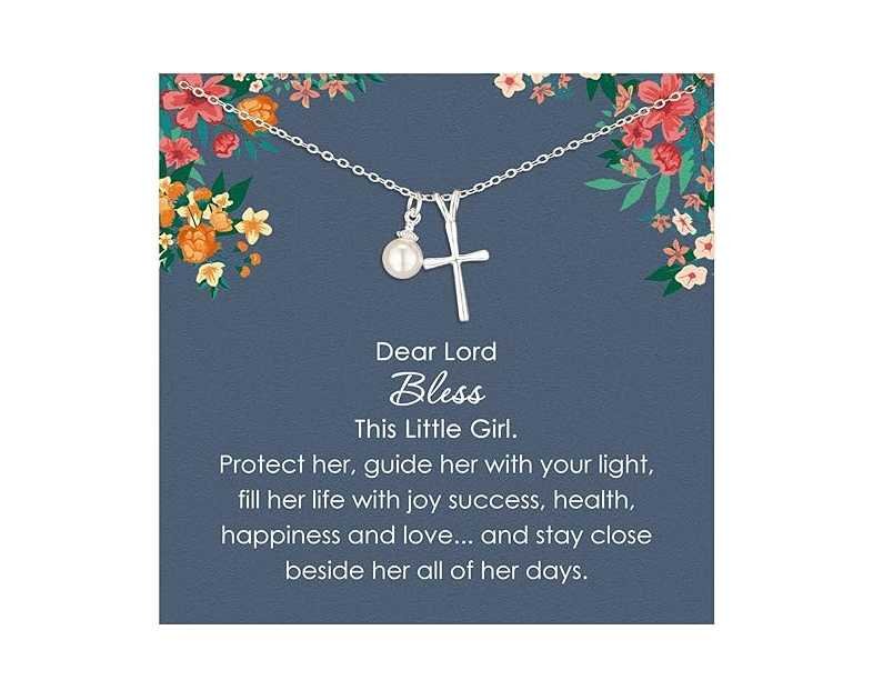 Sterling Silver Cross Necklace for Girls - First Communion, Baptism, Confirmation Gifts for Teenage Girl, Little Girls Jewelry with Pearl, Easter Gifts for Godchild