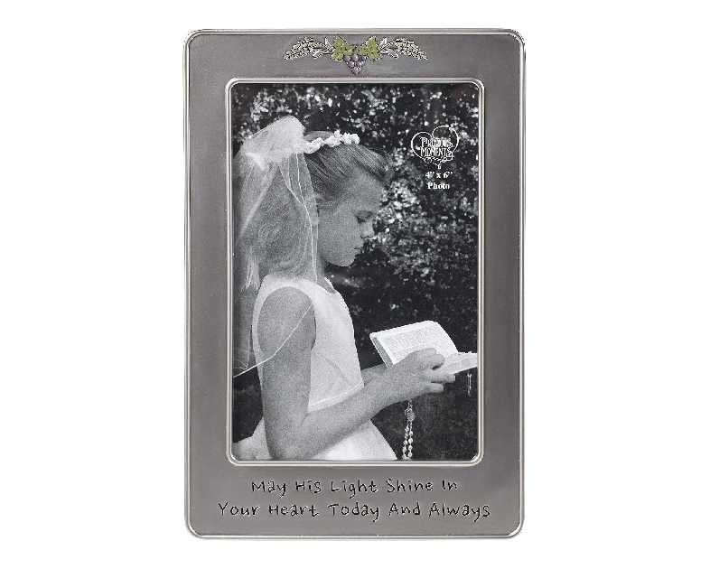 Precious Moments 17248 May His Light Sine in Your Heart Today & Always First Communion Silver Zinc Alloy 4 X 6 Photo Frame