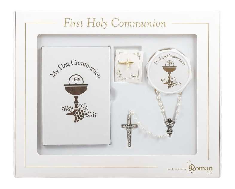 Roman 5-Piece My First Communion Gift Set for Girls – White & Gold Book and Accessory Bundle, Religious Keepsake