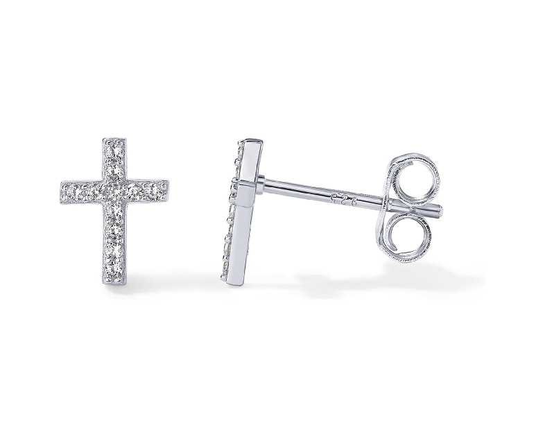 PAVOI 14K Gold Plated 925 Sterling Silver Posts Cross Earrings for Women | Small Religious Faith Cubic Zirconia Cross Studs Huggies Earrings