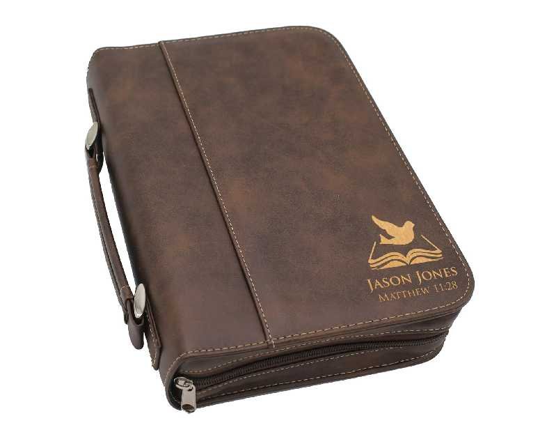 Custom Engraved Bible Cover Case - Personalized Bible Holder Monogrammed for Church, Christians, Religious Gift (Rawhide with Gold)
