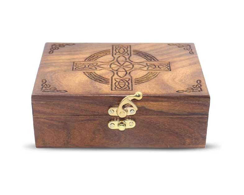 Rosewood Handmade Wooden Urn Celtic Cross Engraving Handcarved Jewellery Box for Women-Men Jewel | Home Decor Accents | Decorative Boxes | Storage & Organiser (7" x 5.5" x 3.5", Cross - 2)