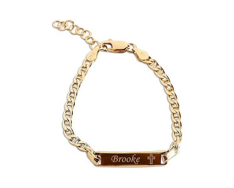 Cherished Moments Personalized Gift 14K Gold-Plated over .925 Sterling Silver Children's ID Name Bracelet for Babies, Toddlers, Kids, and Girls Custom Jewelry with Engraved Name