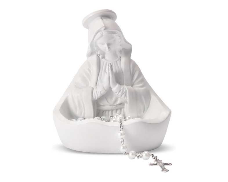 Virgin Mary Statue, Catholic Gifts for Women, Virgin Mary Keepsake Rosary Holder, 5.5" Blessed Mother Statues, Catholic Decor (White)