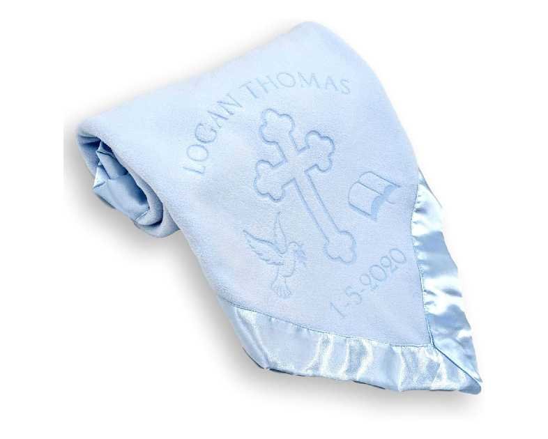 Custom Catch Personalized Baptism Baby Blanket Gift - Boy or Girl Christening - Name and Date (2 Text Lines)