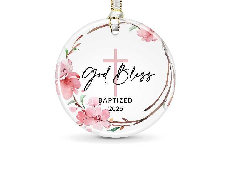 Baptism Gifts for Girls - God Bless Baptized Ornament - Crosses for First Holy Communion Christening and Dedication Baptismal Gifts or Baby Girl, Kids, Women, Godparents