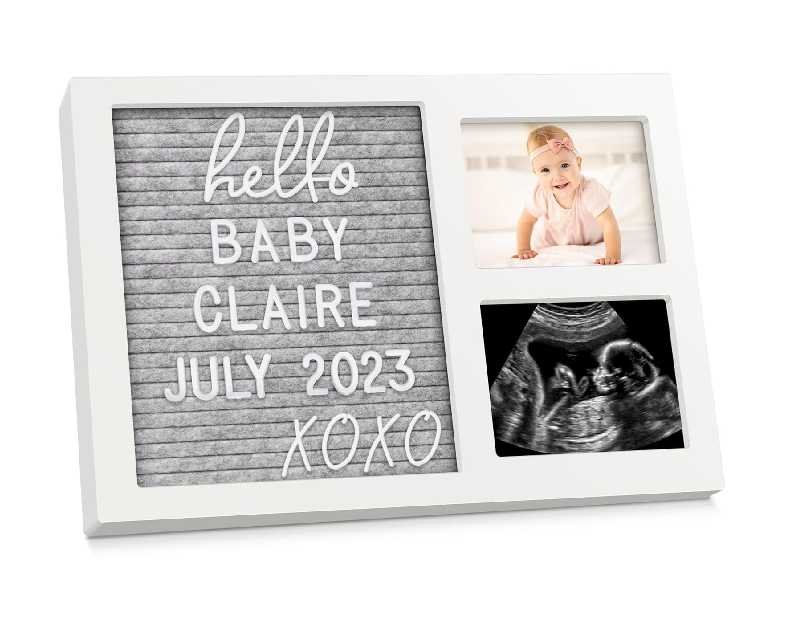 Nursery Picture Frame with Felt Letter Board - Baby Keepsake Frame for Ultrasound Photo & Birth Announcement, Boys & Girls Gender Reveal Gifts, Cute Baby Shower Gifts for New Mom(Alpine White)
